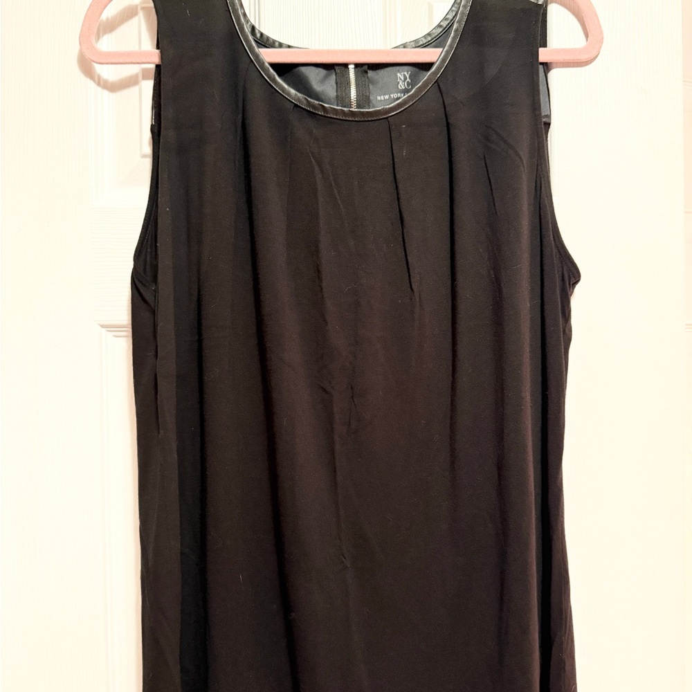 New York & Company Black Tank Top with Leather sleeve